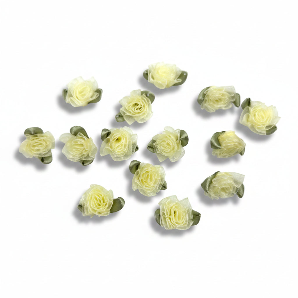 Organza Roses with Leaves per 100 pieces
