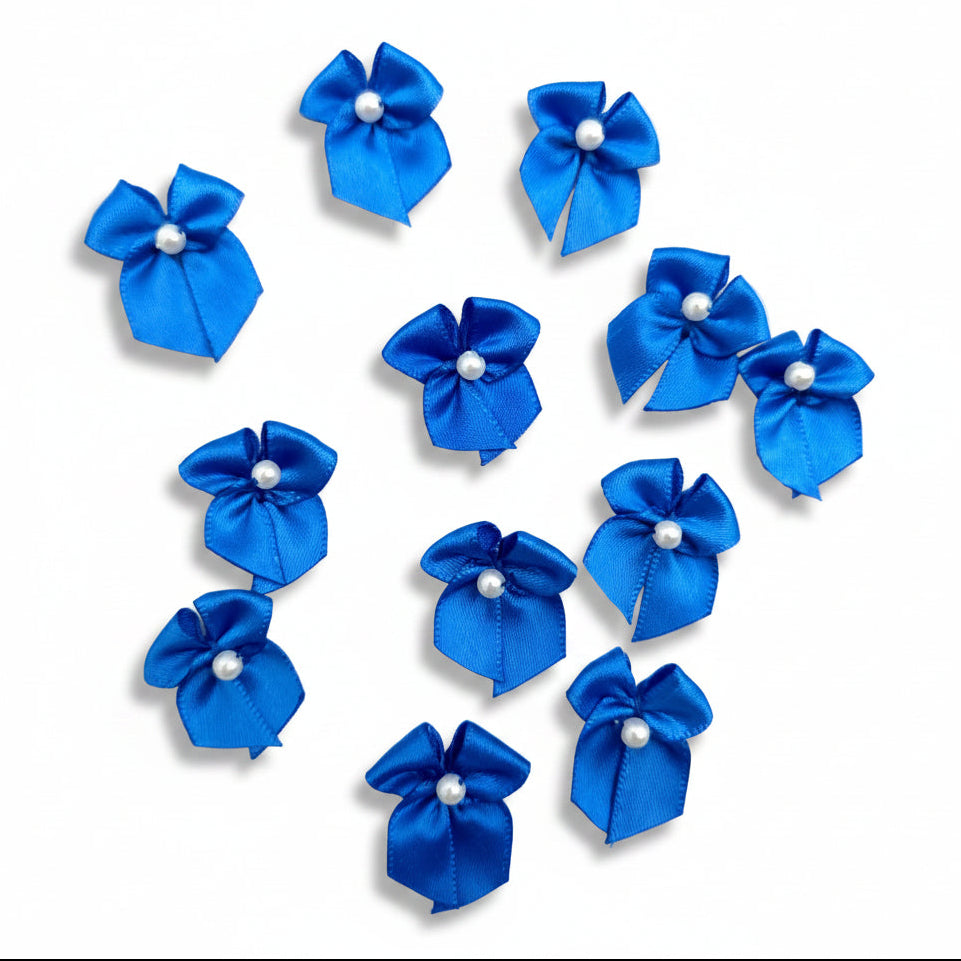 Blue Satin Bows with Pearl per 100 pieces