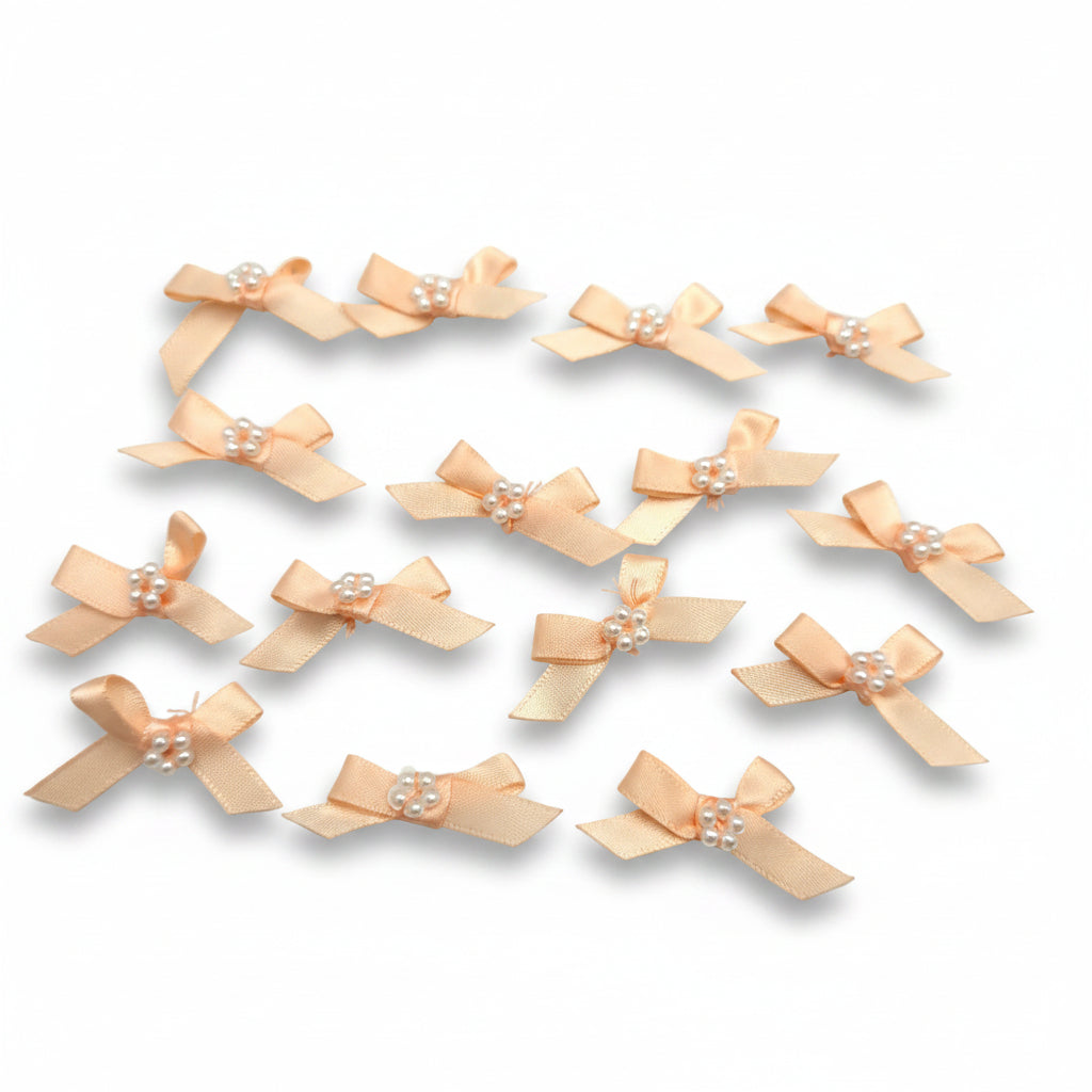 Satin Bow with 5 Pearls – Peach (20x40mm)
