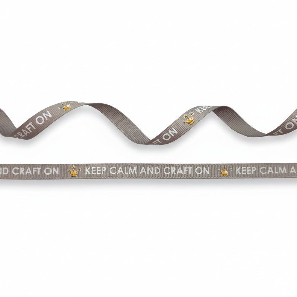 9mm Footprint Grosgrain Ribbon - 23 Meter - Brown/Cream