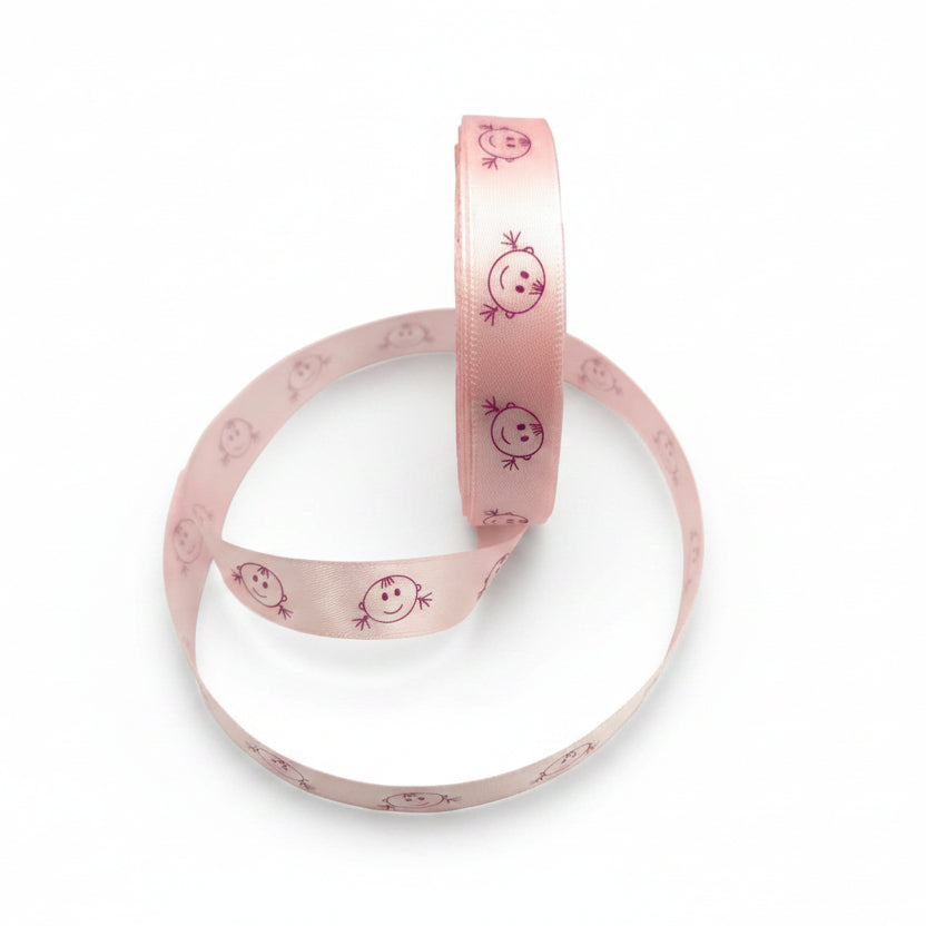 Satin ribbon "baby head" girl 16mm pink