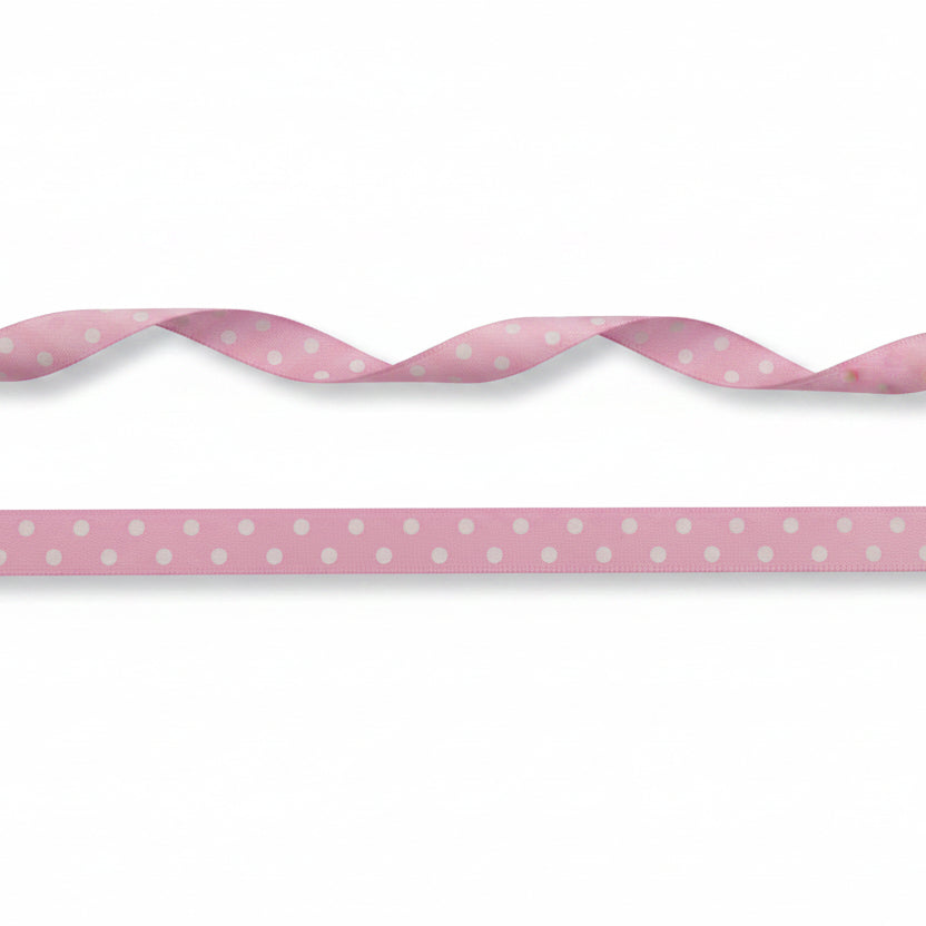10mm Luxury pink satin ribbon with white dots