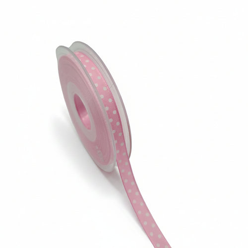 10mm Luxury pink satin ribbon with white dots