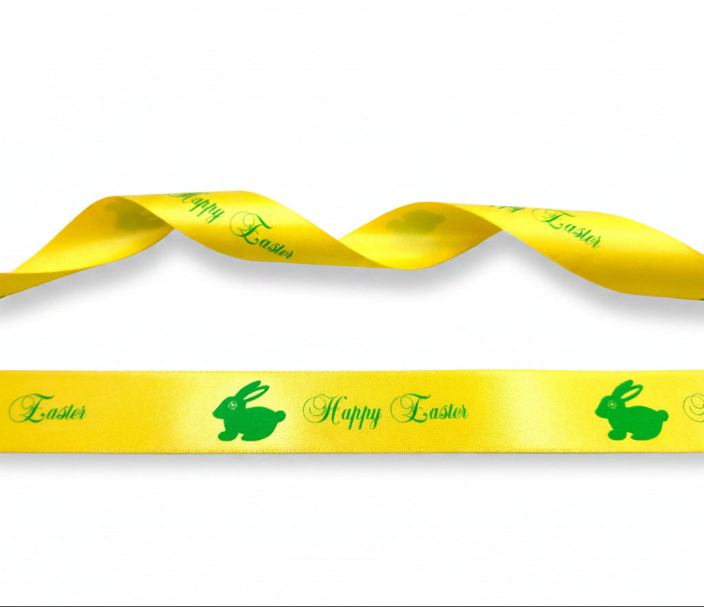 20mm Luxury satin ribbon printed with footballs per 25 meter roll.