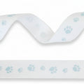 16mm White Grosgrain Ribbon with Blue Footprint - 20 Metres