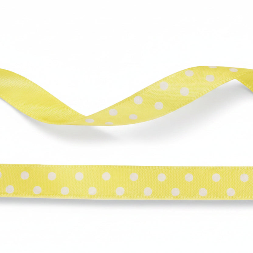 10mm Luxury satin ribbon yellow with white polka dots