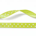 10mm Luxury satin ribbon green with white dots