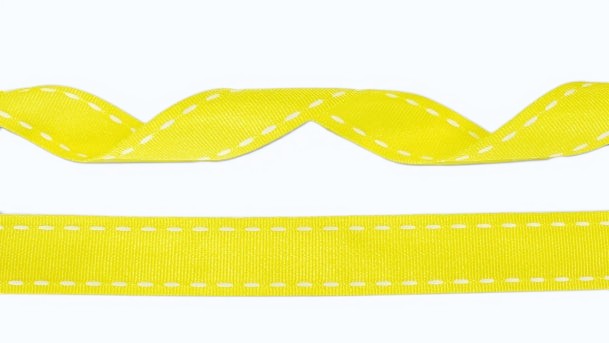 15mm yellow ribbed ribbon with white stitching - 20 meters