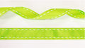 15mm green ribbed ribbon with white stitching - 20 Meters