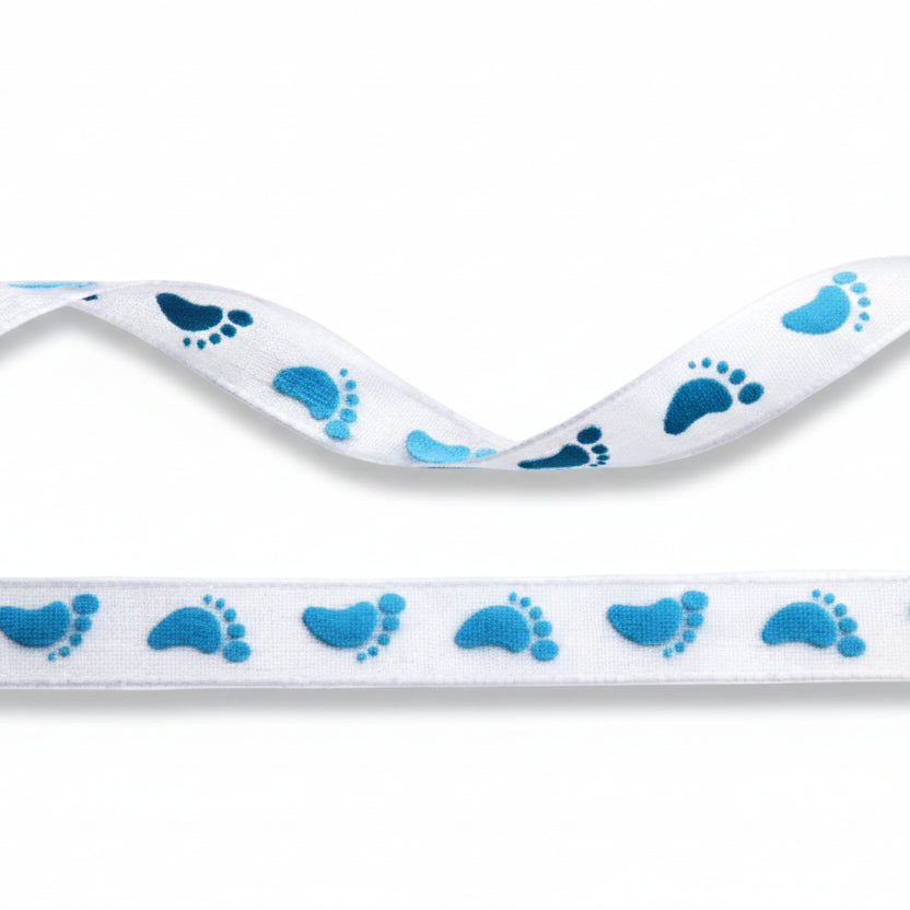 Organza with baby feet blue