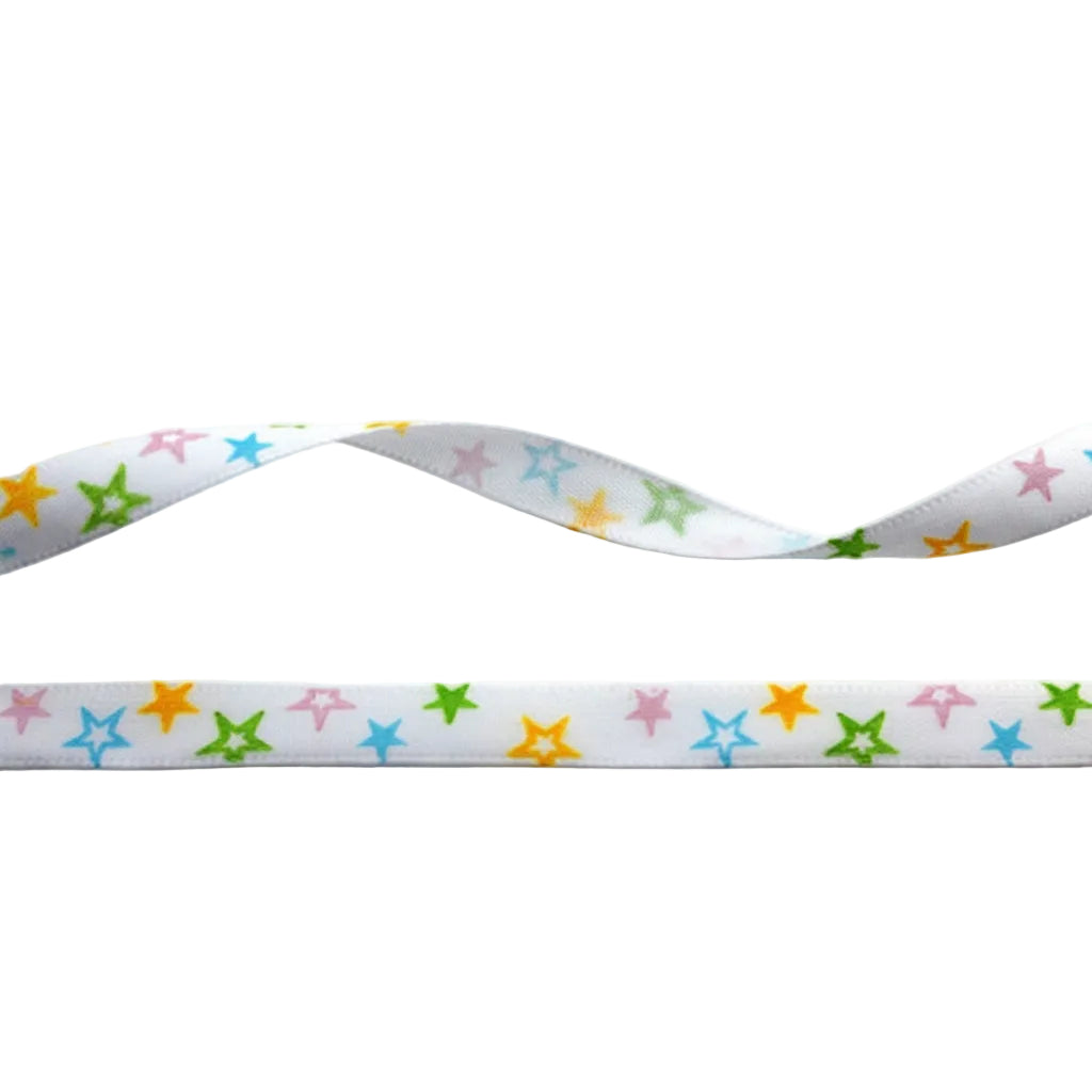 Satin ribbon 9mm with subtle coloured stars