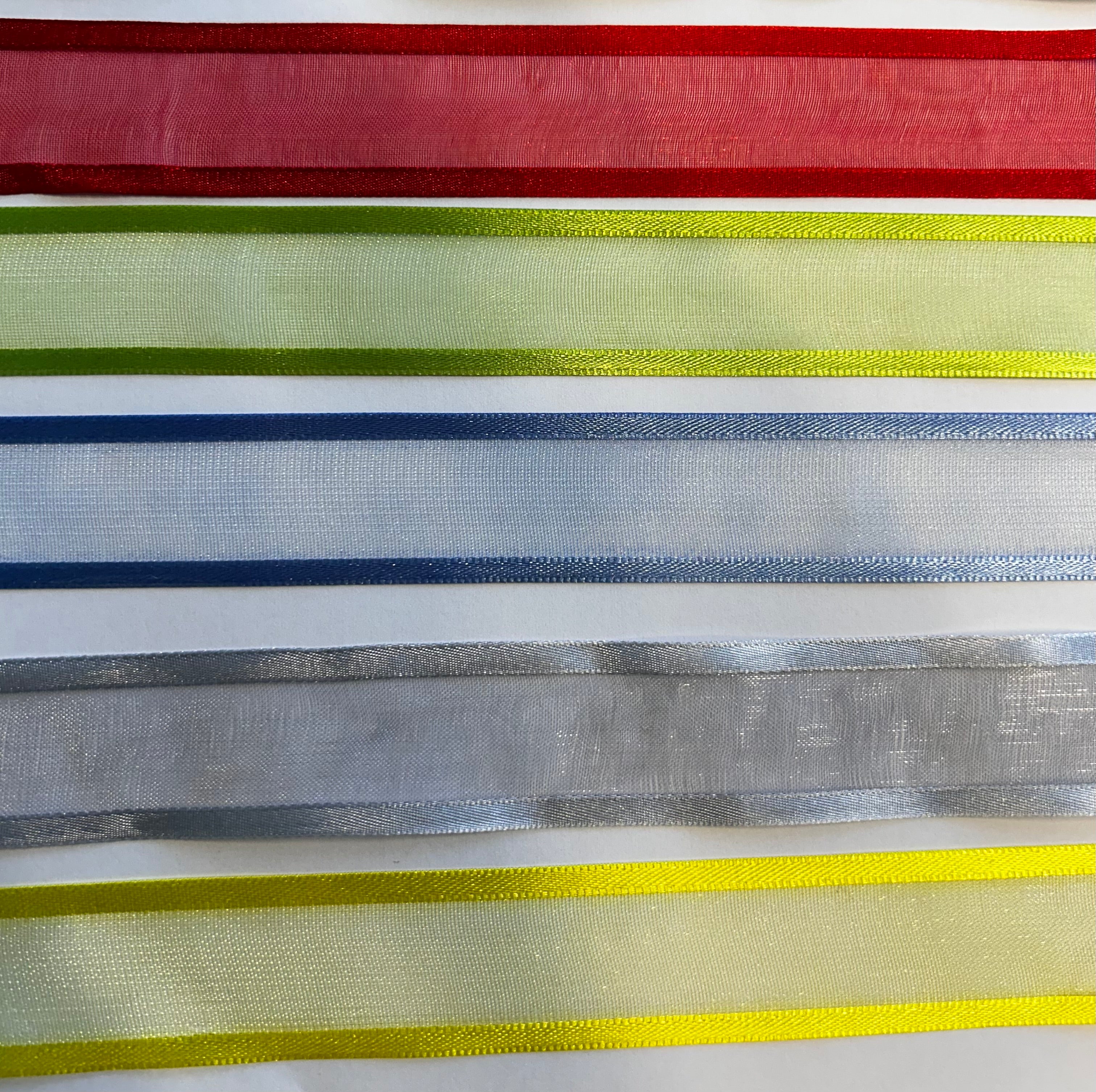 Organza ribbon with satin edge 7 different colours 25mm roll of 25 metres