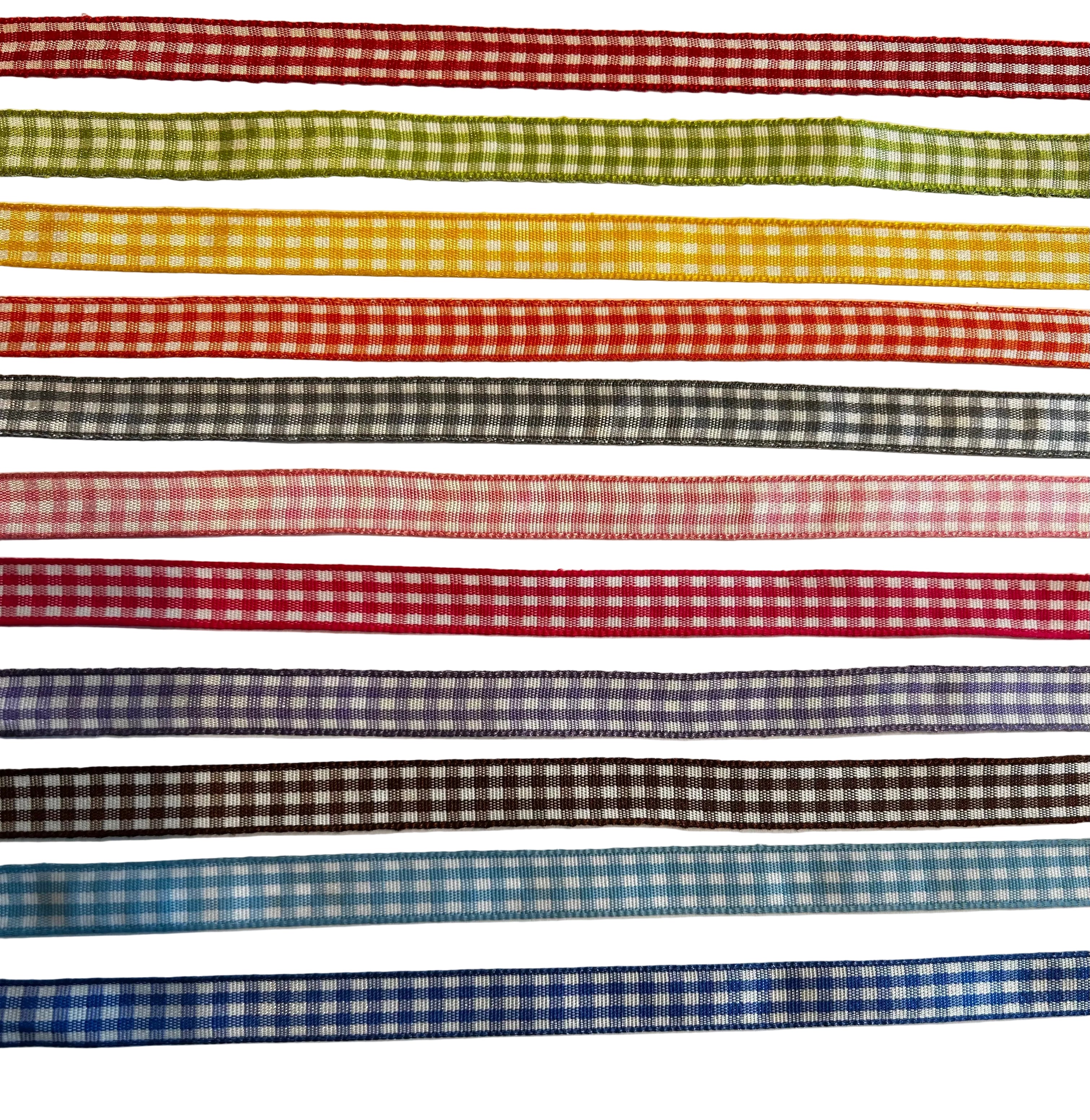Plaid polyester ribbon 10mm in 11 different colors on 25 meter rolls
