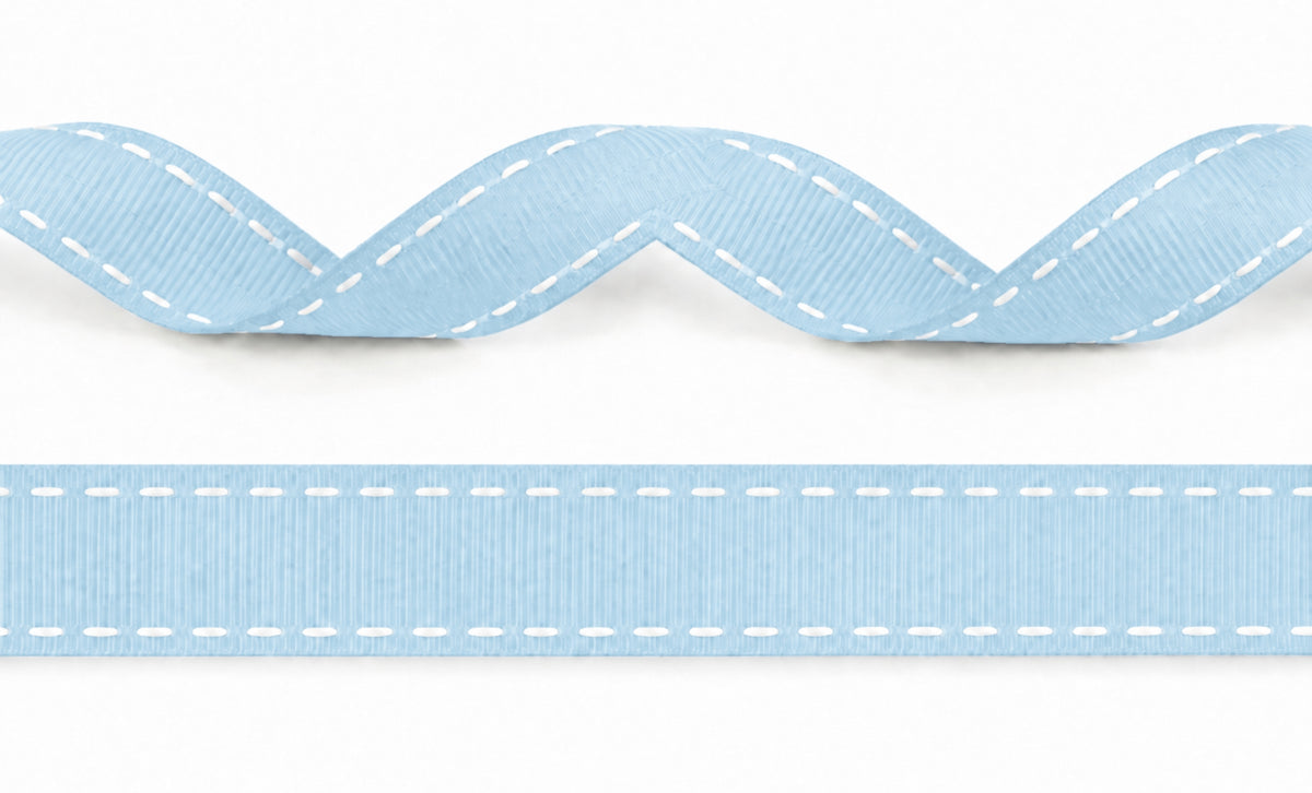 15mm blue ribbed ribbon with white stitching - 20 Meters