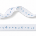 16mm White Grosgrain Ribbon with Blue Footprint - 20 Metres