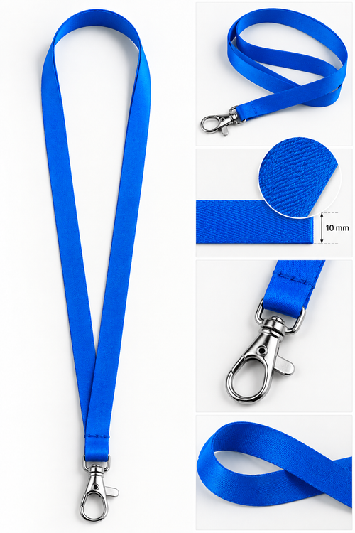 Blue satin lanyard 10 mm with lobster clasp | 50 pieces