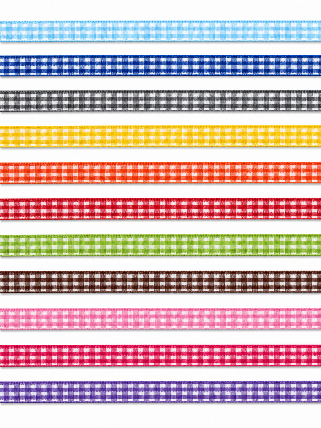 Plaid polyester ribbon 10mm in 11 different colors on 25 meter rolls