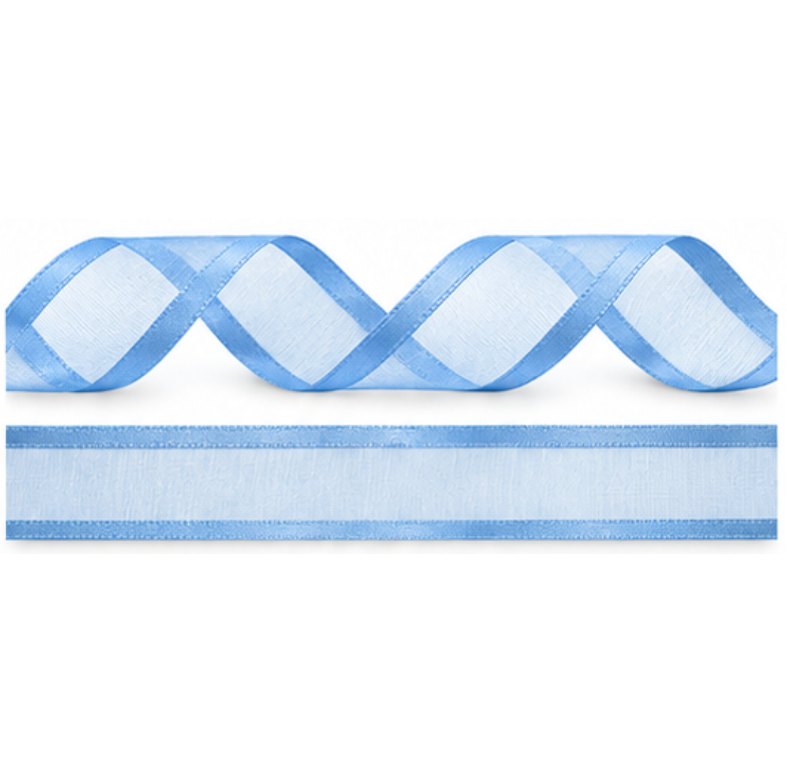 Organza ribbon with satin edge 7 different colours 25mm roll of 25 metres