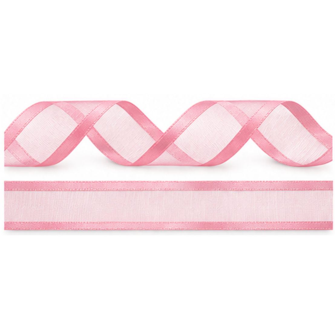 Organza ribbon with satin edge 7 different colours 25mm roll of 25 metres