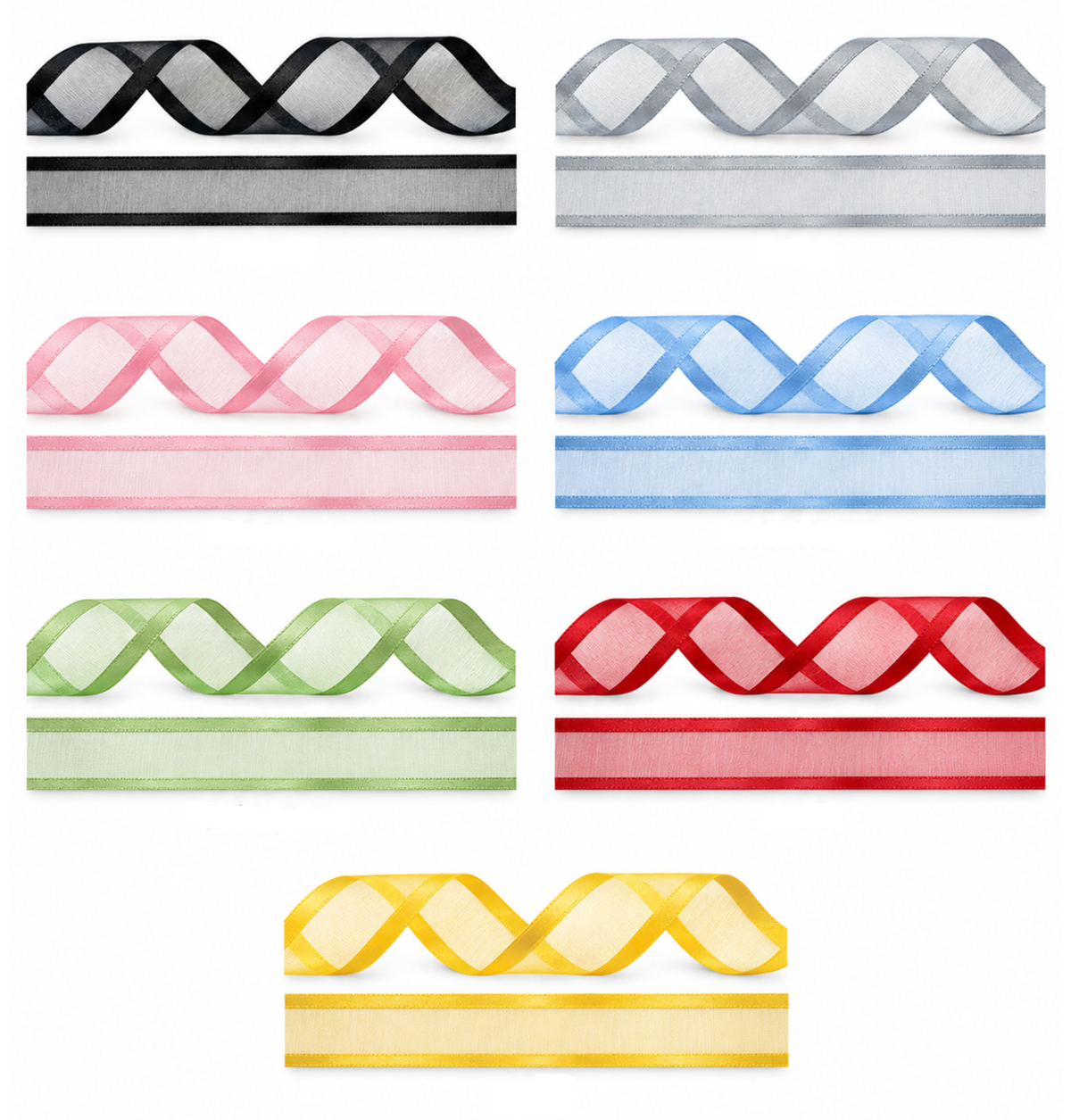 Organza ribbon with satin edge 7 different colours 25mm roll of 25 metres