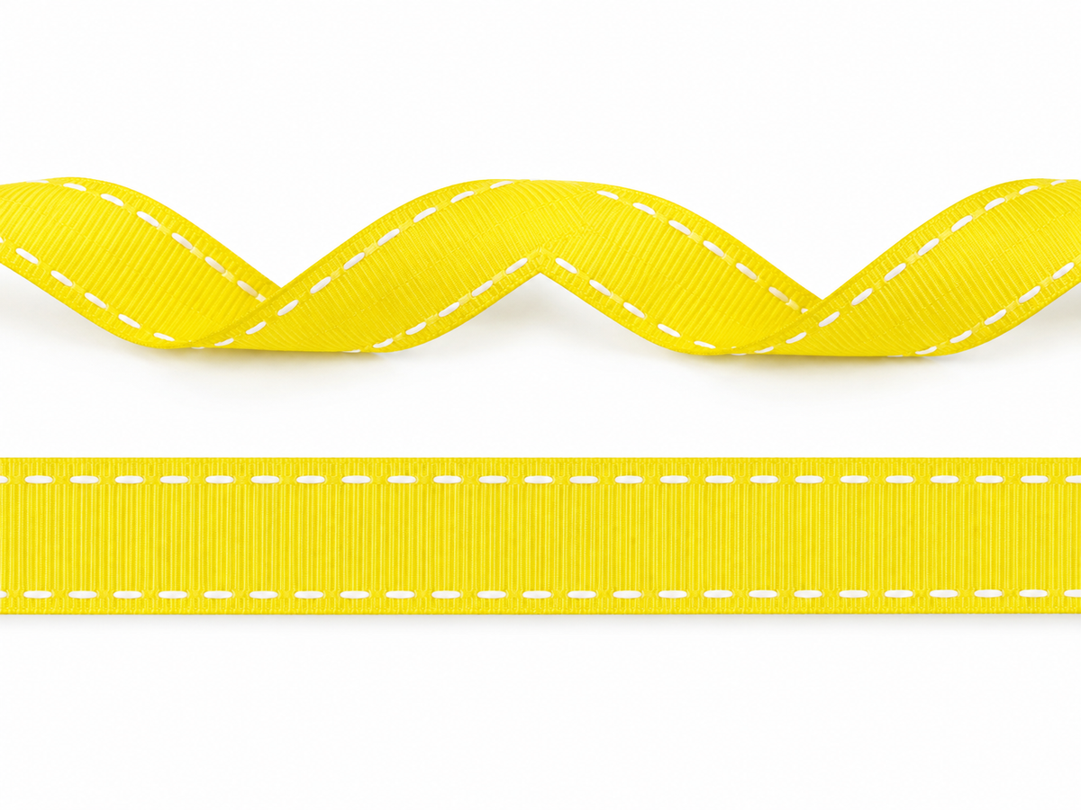 15mm blue ribbed ribbon with white stitching - 20 Meters