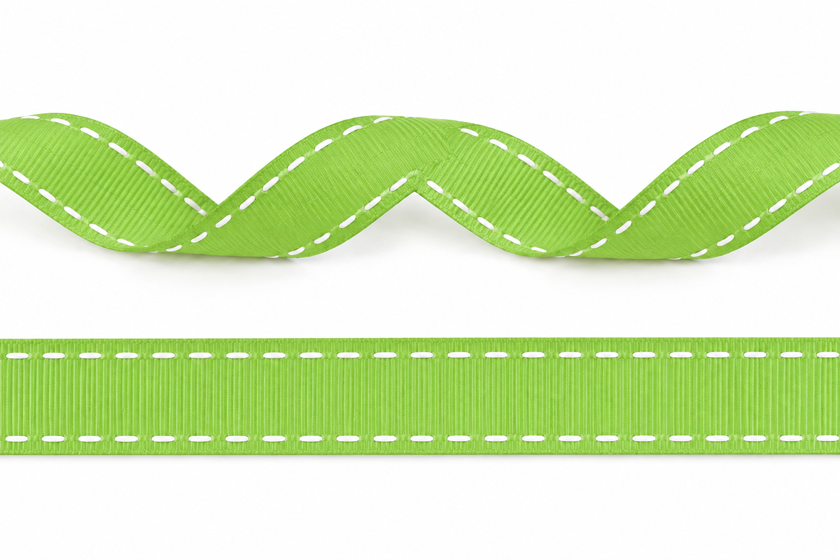 15mm blue ribbed ribbon with white stitching - 20 Meters