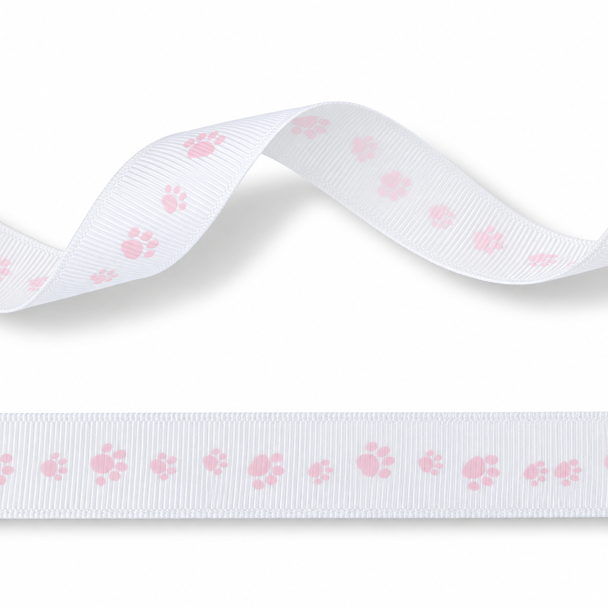16mm White Grosgrain Ribbon with Footprint in Pink - 20 Meters